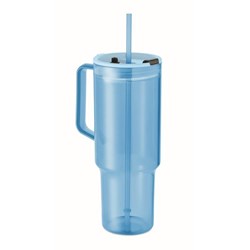 Obrázky: Průhledný hrnek 1200 ml s brčkem, sv. modrý